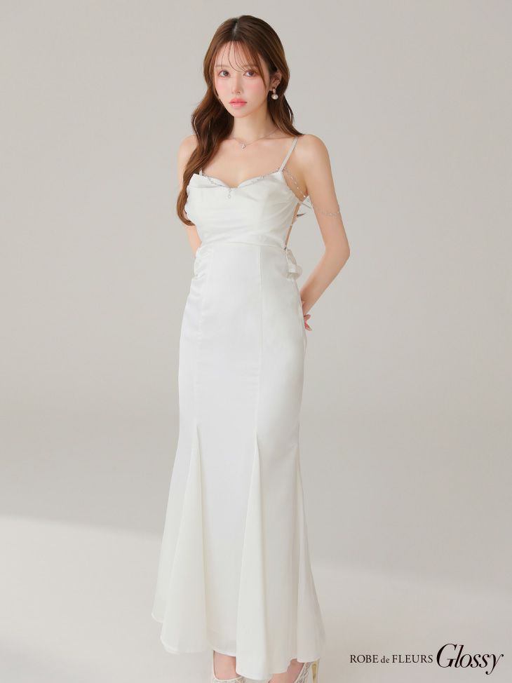 Glossy ローブドフルールグロッシー サテンバストビジューロングキャバドレス gl3768-c