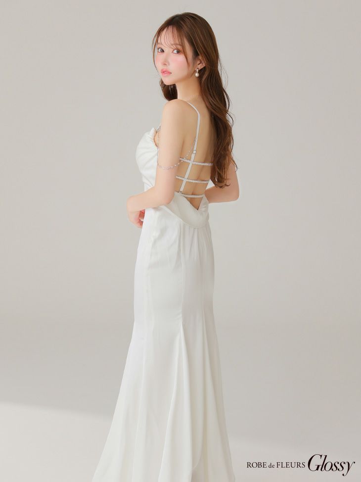 Glossy ローブドフルールグロッシー サテンバストビジューロングキャバドレス gl3768-c