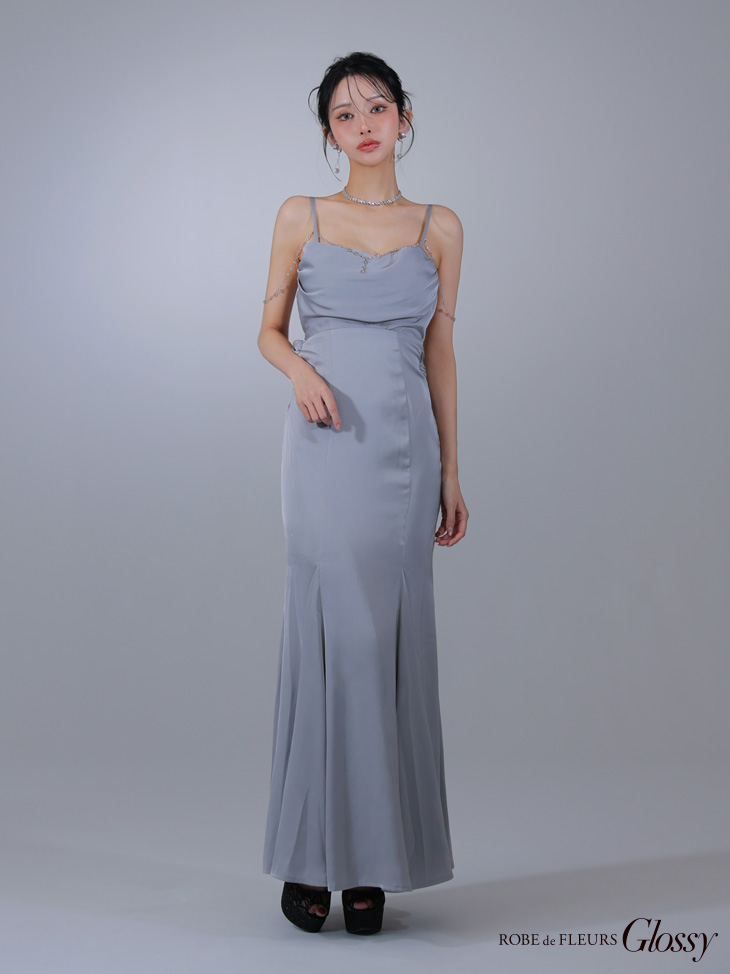 Glossy ローブドフルールグロッシー サテンバストビジューロングキャバドレス gl3768-c