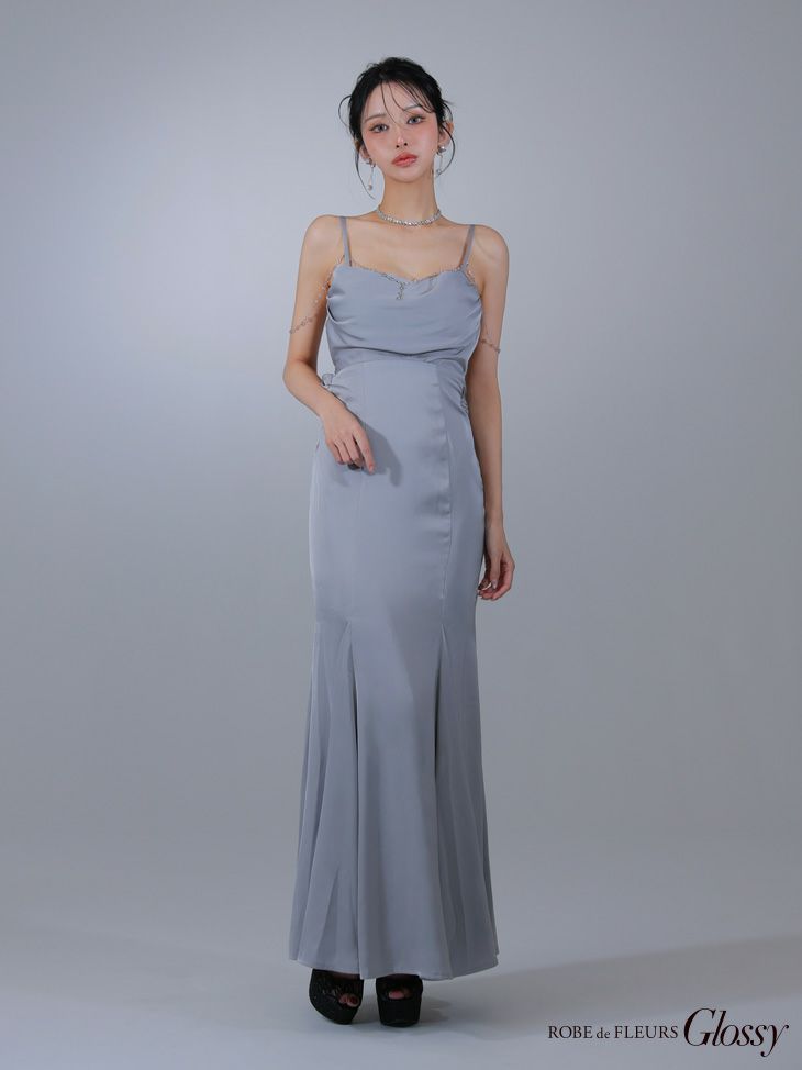 Glossy ローブドフルールグロッシー サテンバストビジューロングキャバドレス gl3768-c