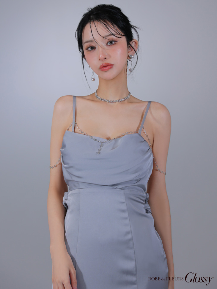 Glossy ローブドフルールグロッシー サテンバストビジューロングキャバドレス gl3768-c