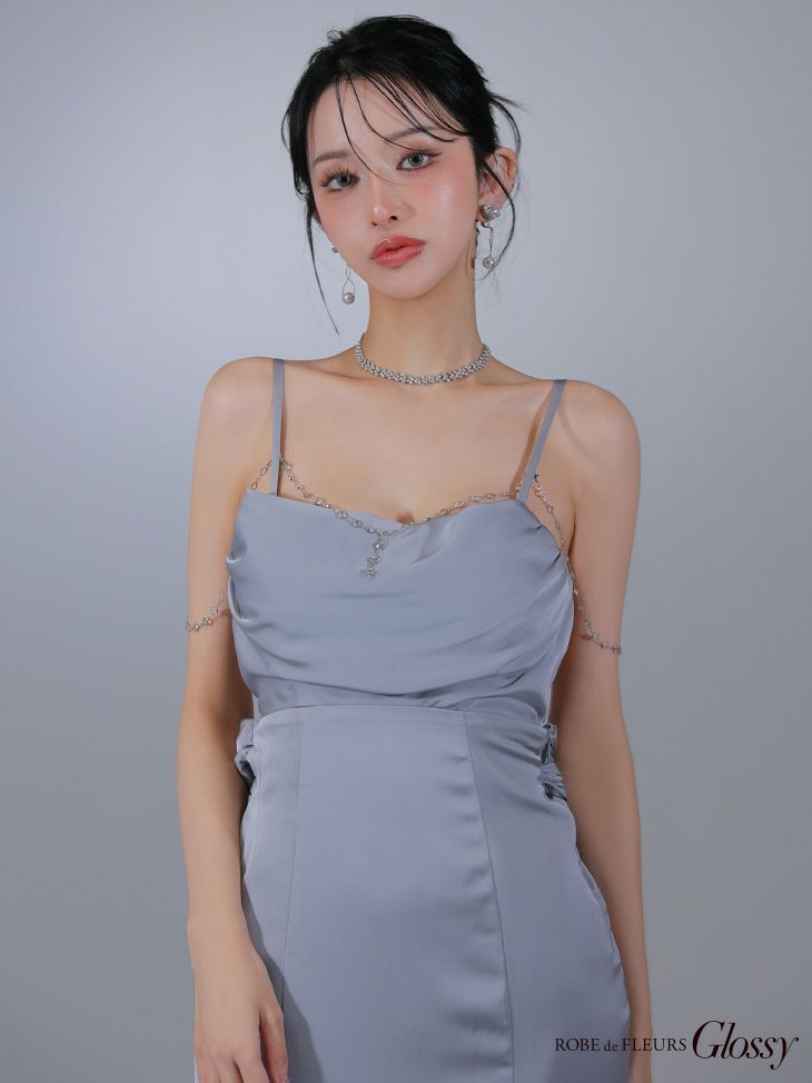 Glossy ローブドフルールグロッシー サテンバストビジューロングキャバドレス gl3768-c