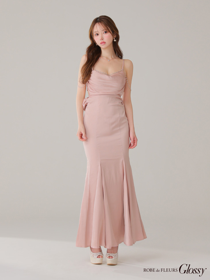 Glossy ローブドフルールグロッシー サテンバストビジューロングキャバドレス gl3768-c