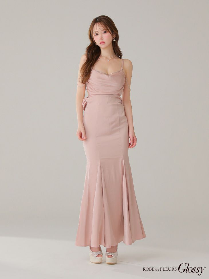 Glossy ローブドフルールグロッシー サテンバストビジューロングキャバドレス gl3768-c