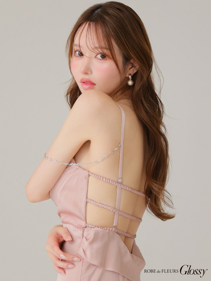 Glossy ローブドフルールグロッシー サテンバストビジューロングキャバドレス gl3768-c