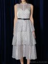 ROBE de FLEURS ローブドフルール ベルト付きドットオーガンジーティアードロングキャバドレス fm3281-c