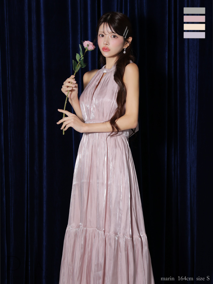 DEA. ディア バイ ローブドフルール 2way バストカットサテンリボンフレアロングキャバドレス de3366-c