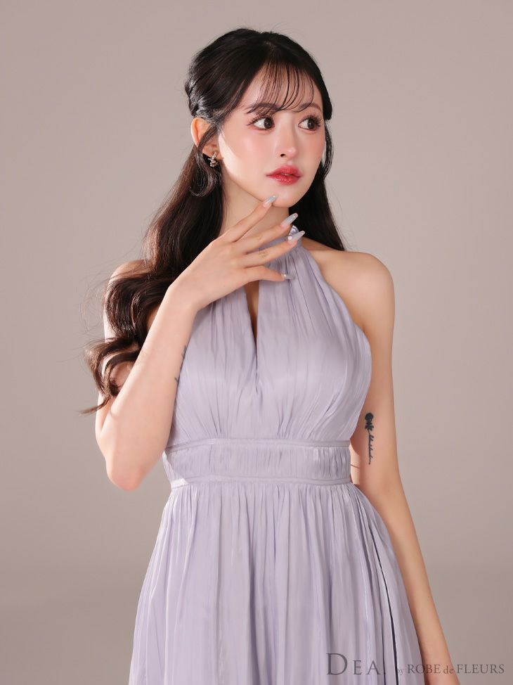DEA. ディア バイ ローブドフルール 2way バストカットサテンリボンフレアロングキャバドレス de3366-c