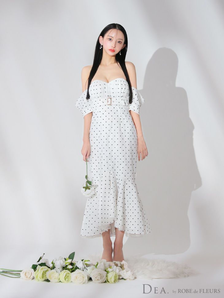 DEA. ディア バイ ローブドフルール ドットオフショルマーメイドロングキャバドレス de3369-c