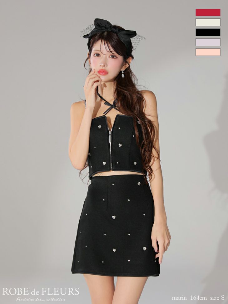 ROBE de FLEURS ローブドフルール 2way ハートビジューバストカットセットアップミニキャバドレス fm3586-c