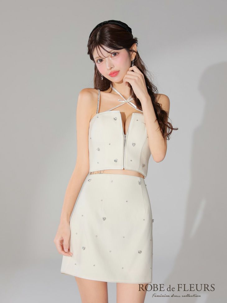 ROBE de FLEURS ローブドフルール 2way ハートビジューバストカットセットアップミニキャバドレス fm3586-c