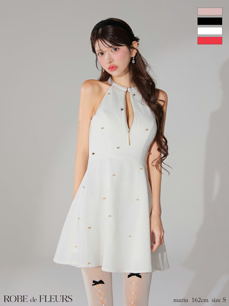 ROBE de FLEURS ローブドフルール ハートスタッズバストジップアメスリフレアミニキャバドレス fm3770-c