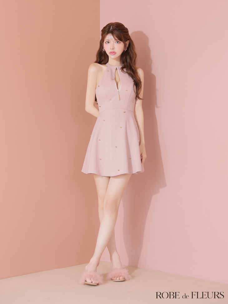 ROBE de FLEURS ローブドフルール ハートスタッズバストジップアメスリフレアミニキャバドレス fm3770-c