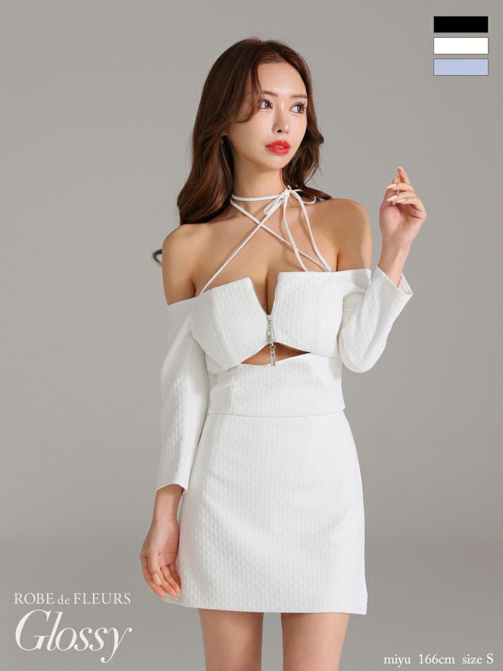 Glossy ローブドフルールグロッシー オフショルホルターバストスリットミニキャバドレス gl3585-c