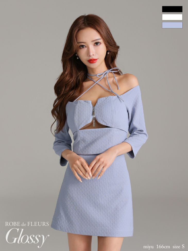 Glossy ローブドフルールグロッシー オフショルホルターバストスリットミニキャバドレス gl3585-c