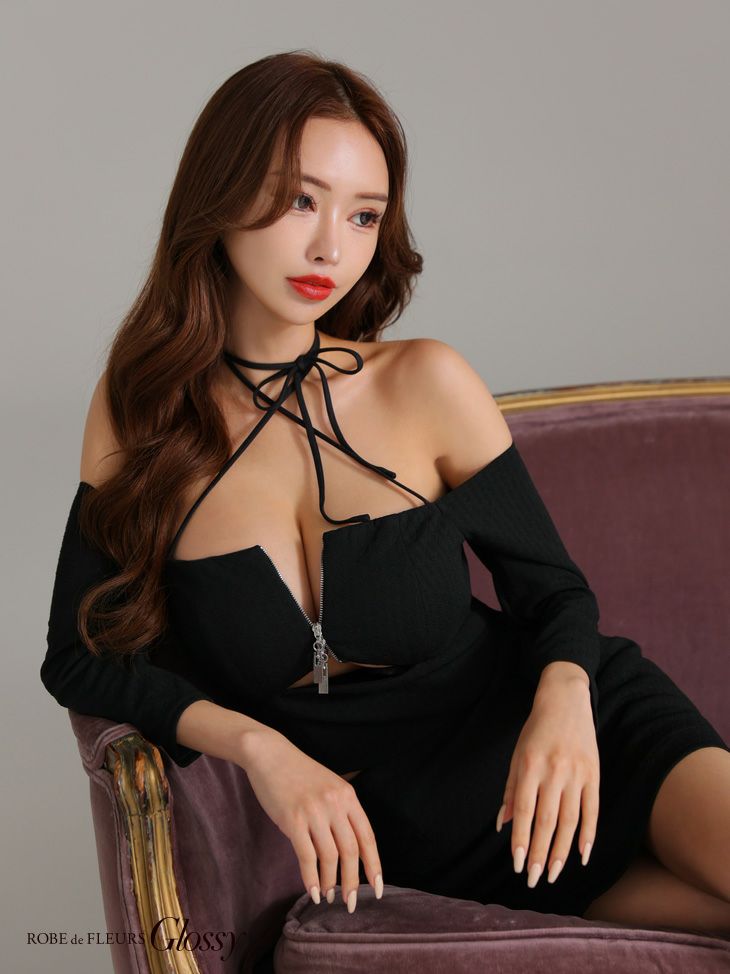 Glossy ローブドフルールグロッシー オフショルホルターバストスリットミニキャバドレス gl3585-c