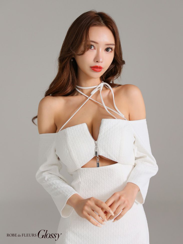 Glossy ローブドフルールグロッシー オフショルホルターバストスリットミニキャバドレス gl3585-c