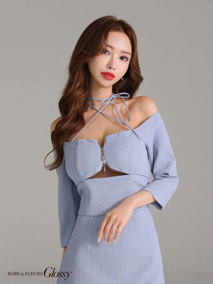 Glossy ローブドフルールグロッシー オフショルホルターバストスリットミニキャバドレス gl3585-c