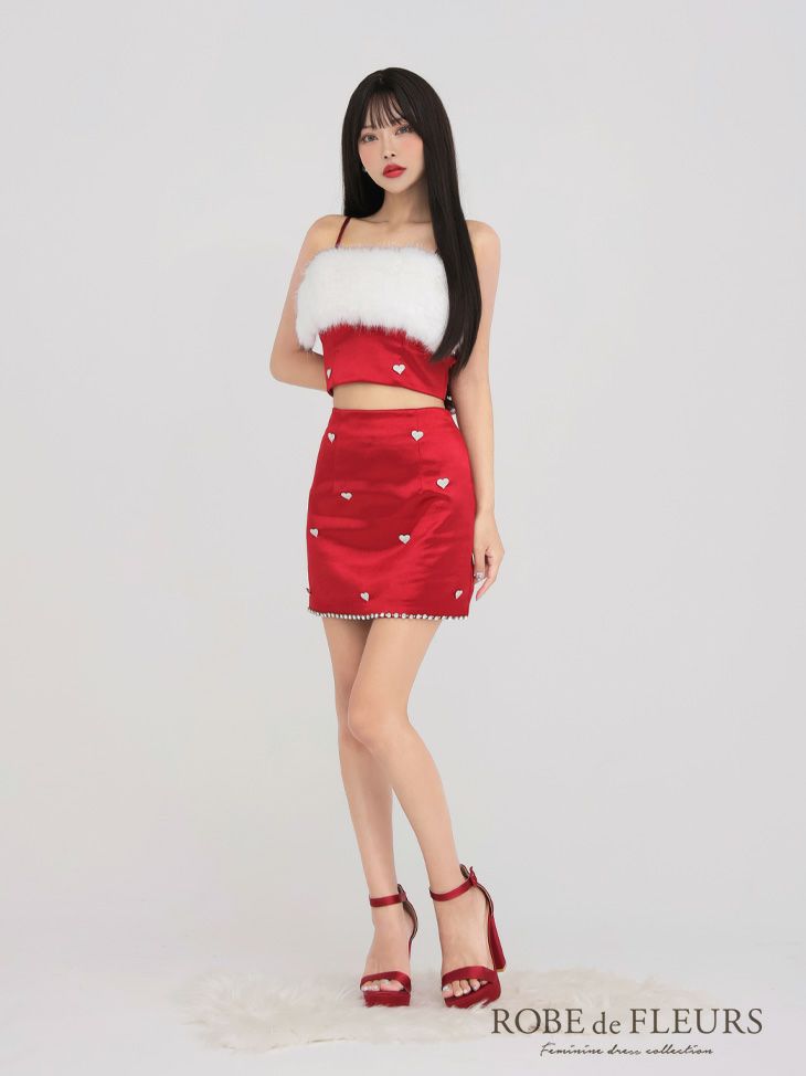 ROBE de FLEURS ローブドフルール ブルー Heart bijou satin setup dress ハートビジューサテンセットアップドレス fm3759-1