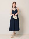 【12月中旬入荷予定】ホルターリボン取り外し可能 バストジップ刺繍レースフレアロングキャバドレス de3283-c