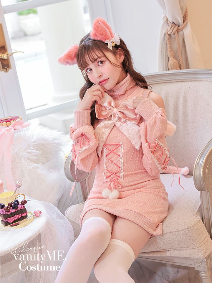 【6点セット】Malymoon マリームーン リュバンニットガーリーキャット [ ピンク/グレー ] ml10115