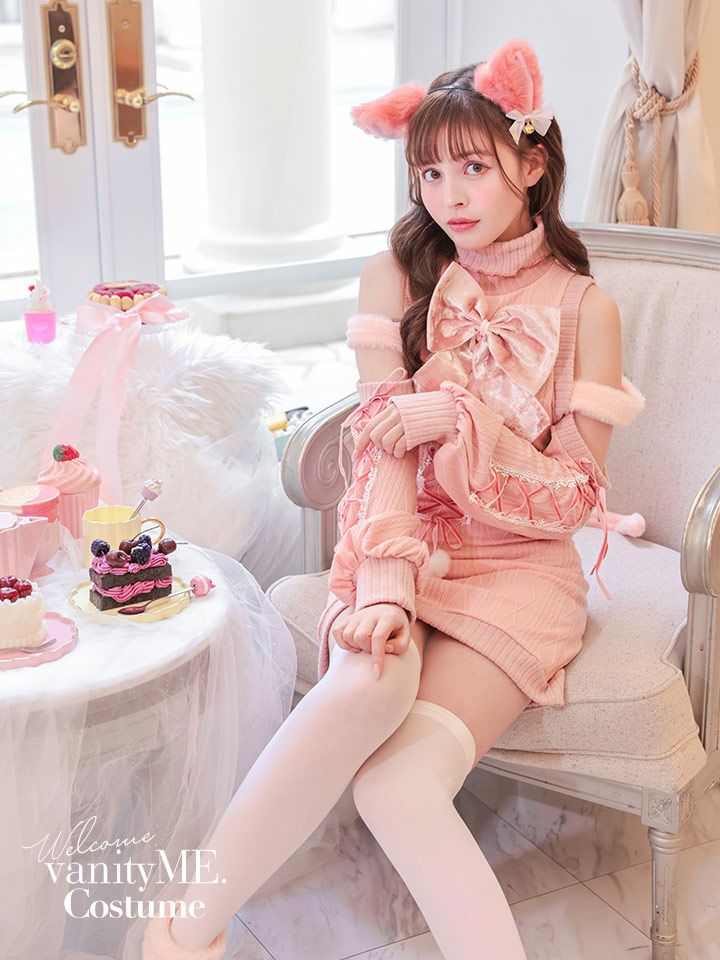 【6点セット】Malymoon マリームーン リュバンニットガーリーキャット [ ピンク/グレー ] ml10115