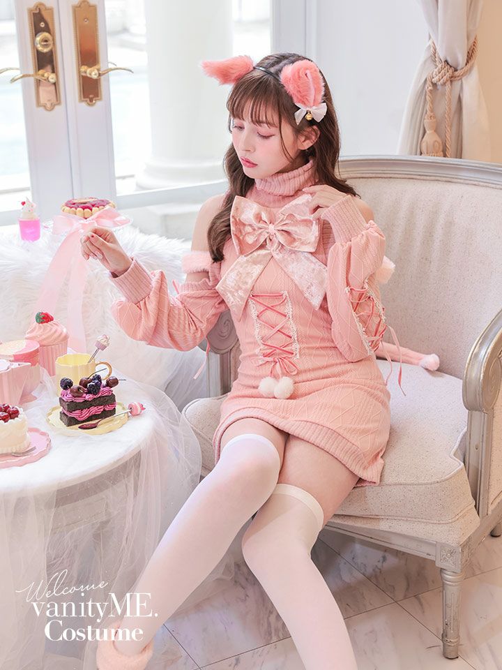 【6点セット】Malymoon マリームーン リュバンニットガーリーキャット [ ピンク/グレー ] ml10115