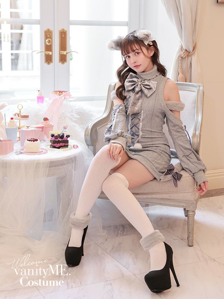 【6点セット】Malymoon マリームーン リュバンニットガーリーキャット [ ピンク/グレー ] ml10115