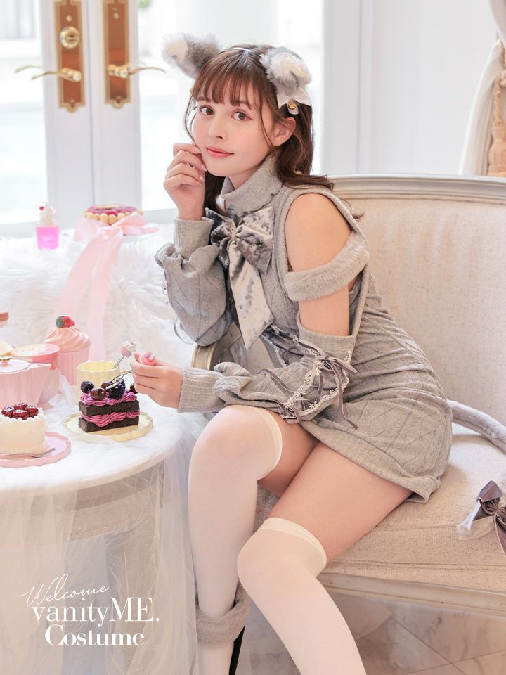 【6点セット】Malymoon マリームーン リュバンニットガーリーキャット [ ピンク/グレー ] ml10115