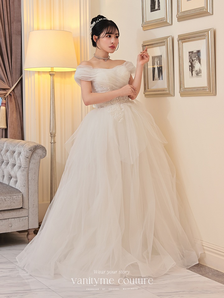 vanityME.couture. バニティミークチュール オフショル パール スパンコール刺繍 プリンセス 姫 ウエディングドレス ロングドレス ホワイト vctr-t-24112