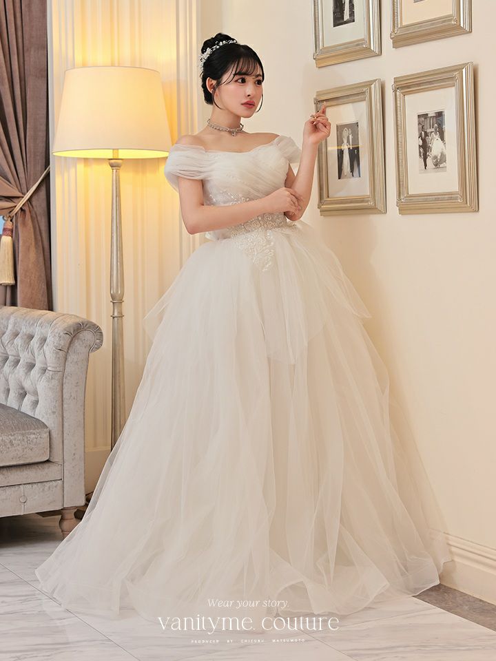 vanityME.couture. バニティミークチュール オフショル パール スパンコール刺繍 プリンセス 姫 ウエディングドレス ロングドレス ホワイト vctr-t-24112
