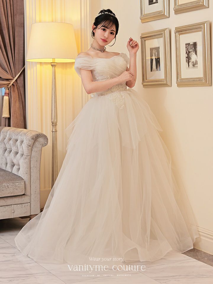 vanityME.couture. バニティミークチュール オフショル パール スパンコール刺繍 プリンセス 姫 ウエディングドレス ロングドレス ホワイト vctr-t-24112