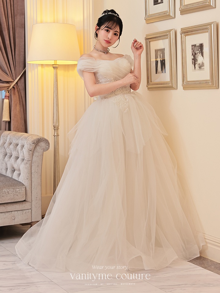 vanityME.couture. バニティミークチュール オフショル パール スパンコール刺繍 プリンセス 姫 ウエディングドレス ロングドレス ホワイト vctr-t-24112