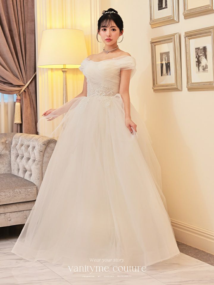 vanityME.couture. バニティミークチュール オフショル パール スパンコール刺繍 プリンセス 姫 ウエディングドレス ロングドレス ホワイト vctr-t-24112