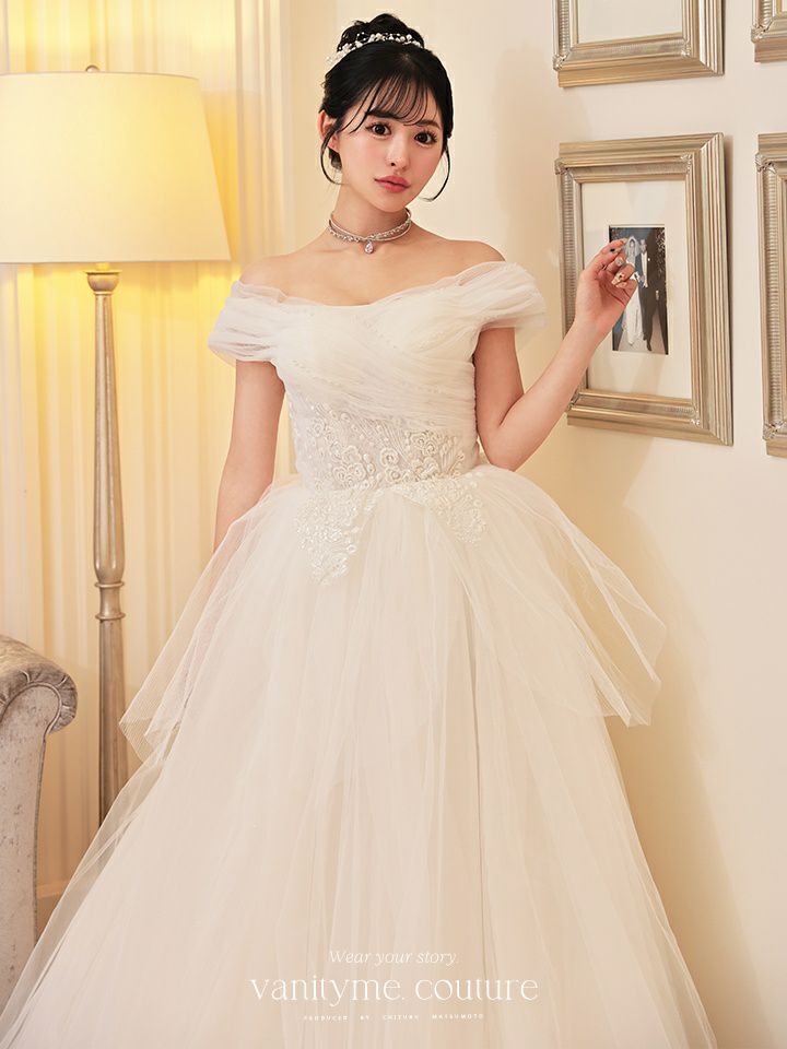 vanityME.couture. バニティミークチュール オフショル パール スパンコール刺繍 プリンセス 姫 ウエディングドレス ロングドレス ホワイト vctr-t-24112