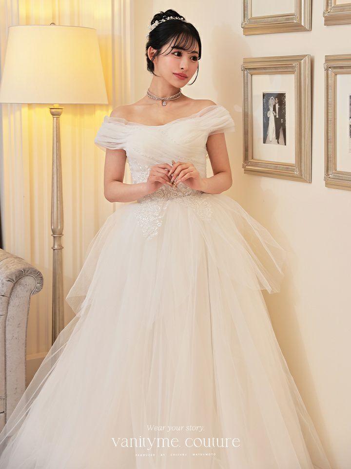 vanityME.couture. バニティミークチュール オフショル パール スパンコール刺繍 プリンセス 姫 ウエディングドレス ロングドレス ホワイト vctr-t-24112