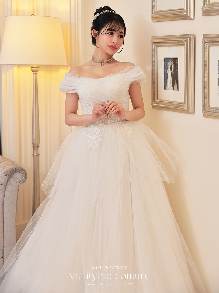 vanityME.couture. バニティミークチュール オフショル パール スパンコール刺繍 プリンセス 姫 ウエディングドレス ロングドレス ホワイト vctr-t-24112