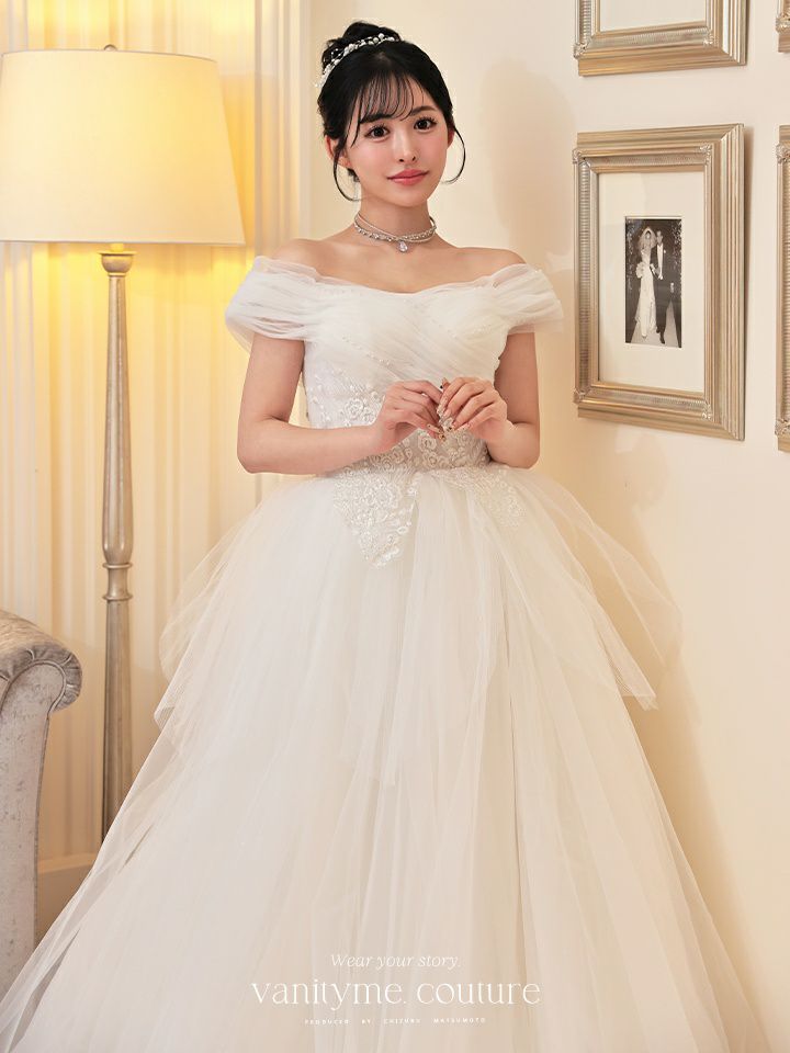 vanityME.couture. バニティミークチュール オフショル パール スパンコール刺繍 プリンセス 姫 ウエディングドレス ロングドレス ホワイト vctr-t-24112