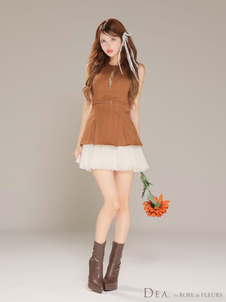 DEA. ディア バイ ローブドフルール ノースリーブベルトデザインチュールミニキャバドレス de3444-c