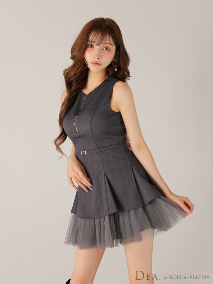 DEA. ディア バイ ローブドフルール ノースリーブベルトデザインチュールミニキャバドレス de3444-c