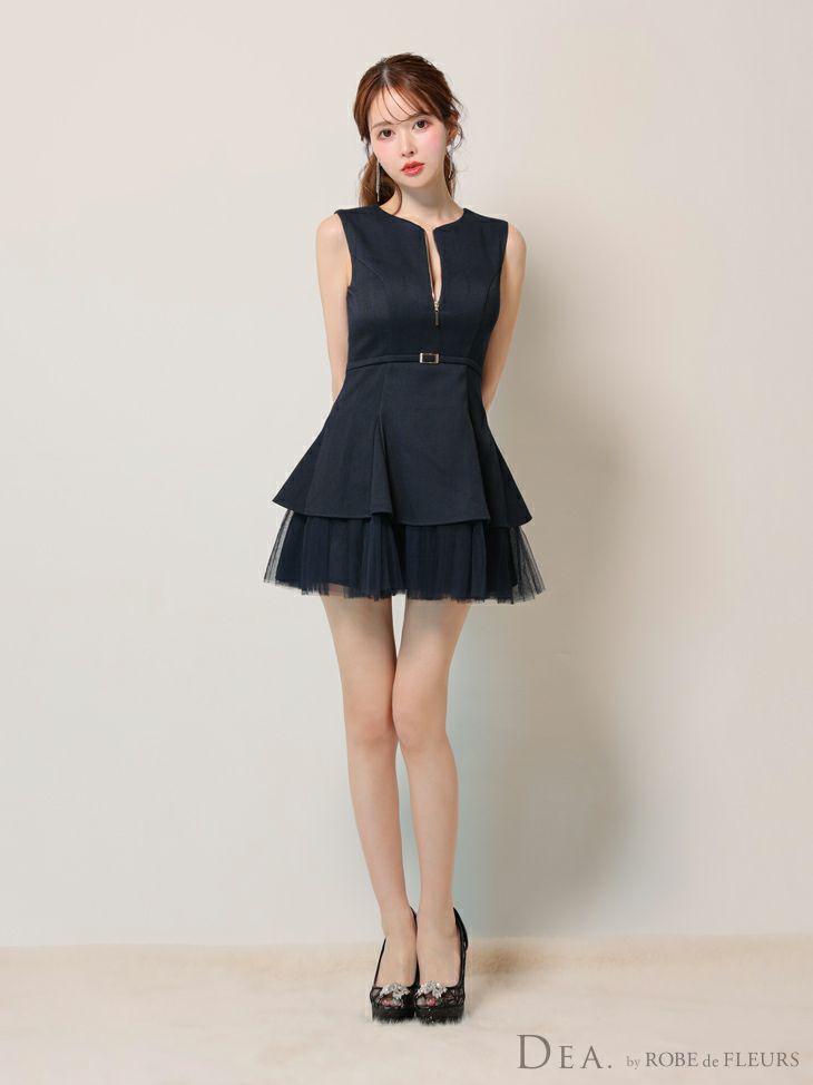 DEA. ディア バイ ローブドフルール ノースリーブベルトデザインチュールミニキャバドレス de3444-c