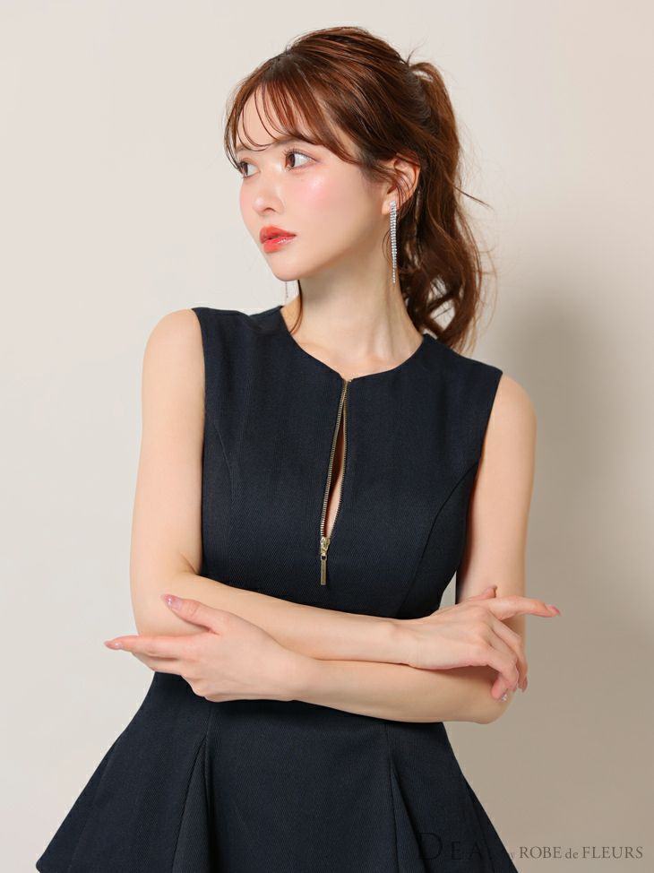 DEA. ディア バイ ローブドフルール ノースリーブベルトデザインチュールミニキャバドレス de3444-c