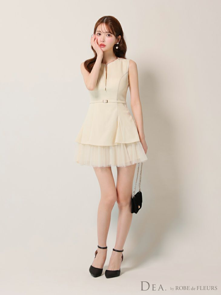 DEA. ディア バイ ローブドフルール ノースリーブベルトデザインチュールミニキャバドレス de3444-c