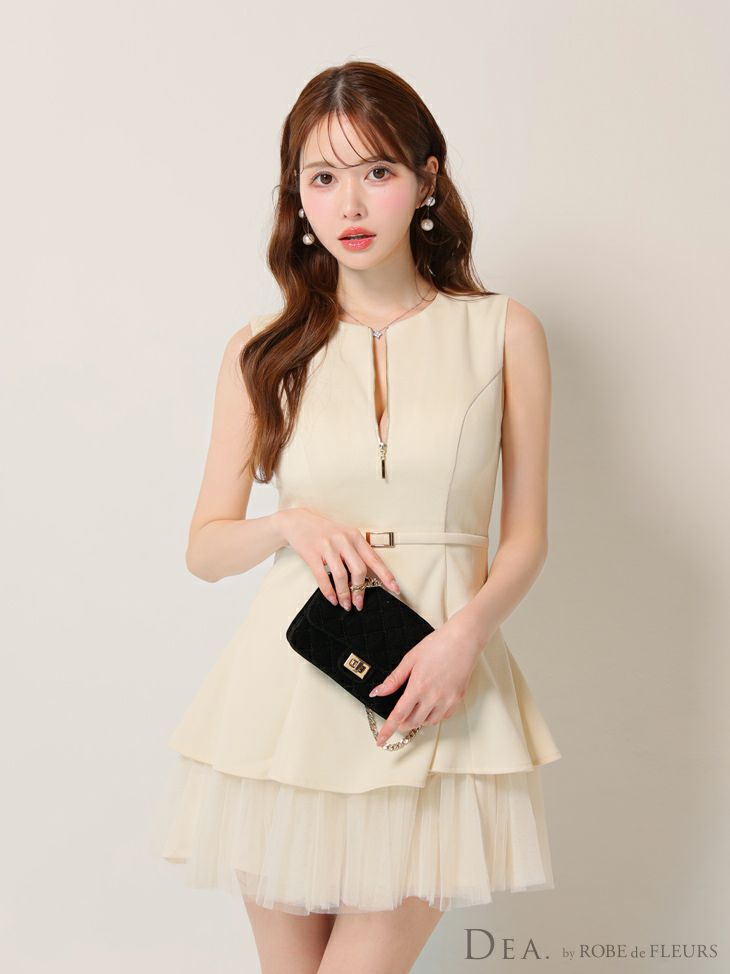 DEA. ディア バイ ローブドフルール ノースリーブベルトデザインチュールミニキャバドレス de3444-c