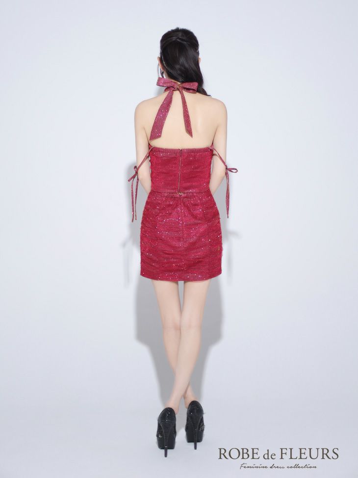 ROBE de FLEURS ローブドフルール ローズピンク バレエコアミニリボンラメチュールセットアップミニキャバドレス fm3746-1
