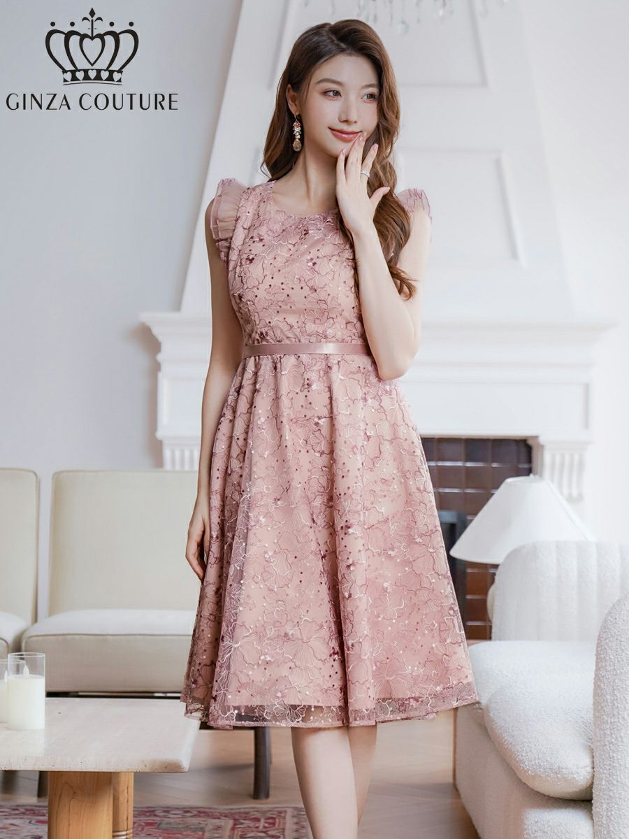 ERUKEI エルケイ フレンチ・フリルスリーブ・総レース・膝丈・Aライン・ワンピース ek-c24107-1