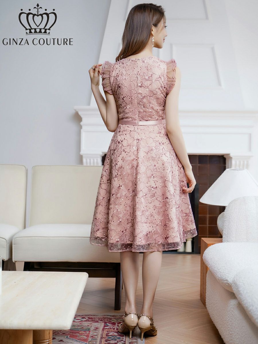 ERUKEI エルケイ フレンチ・フリルスリーブ・総レース・膝丈・Aライン・ワンピース ek-c24107-1