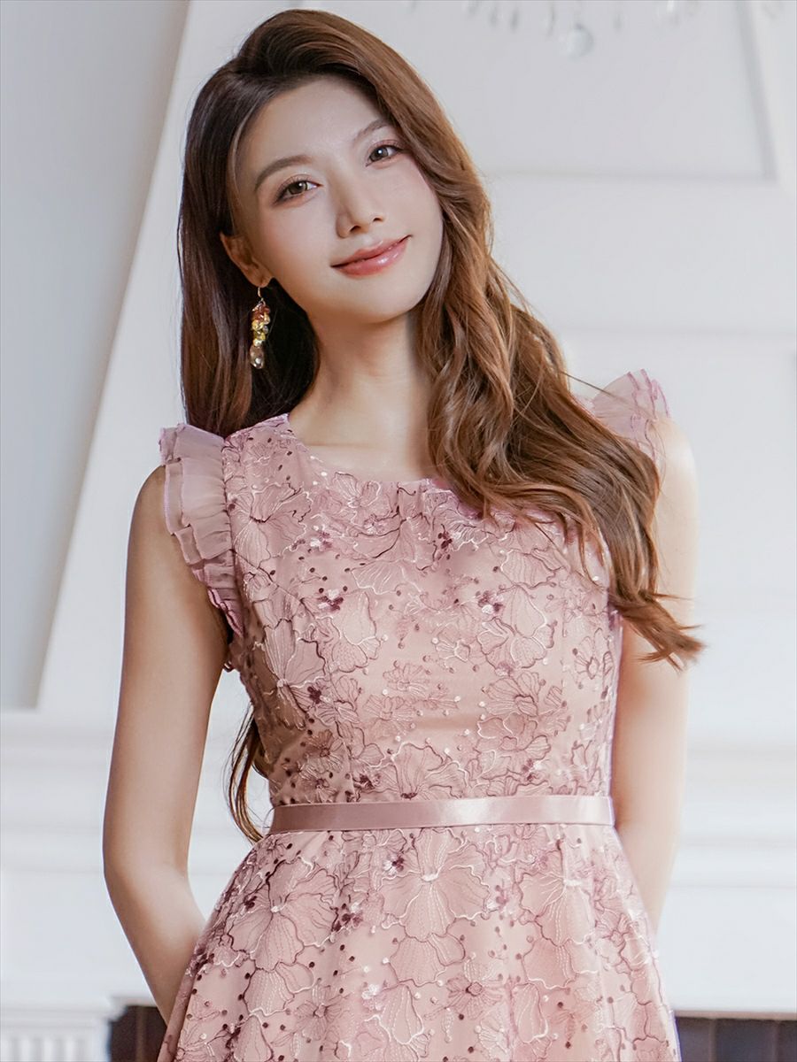 ERUKEI エルケイ フレンチ・フリルスリーブ・総レース・膝丈・Aライン・ワンピース ek-c24107-1