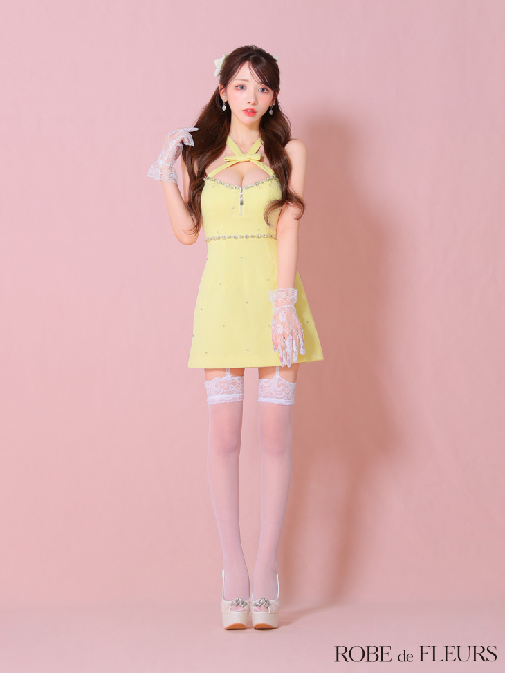 ROBE de FLEURS ローブドフルール リボンデザインホルタービジューミニ