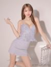 ROBE de FLEURS ローブドフルール ブルー ハートビジューフリンジペプラムタイトミニキャバドレス fm3552-1